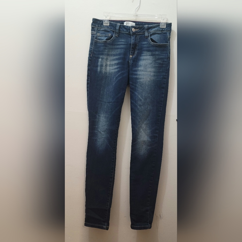 Cello mid rise dark denim straight leg jeans 7 stretch